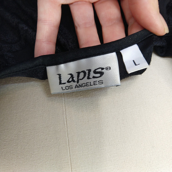 Vintage 90s Black Maxi Dress Size L Lapis Geo Burnout Semi Sheer Mod Flocked - Picture 9 of 9